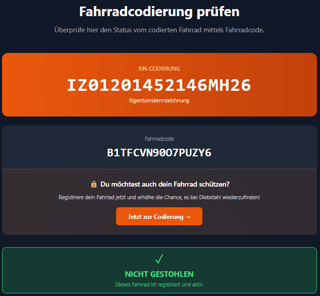 Fahrradcodierung prüfen